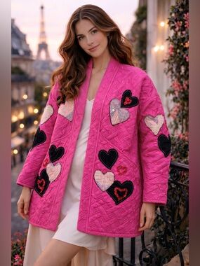 Handmade Upcycled Quilt Heart Patchwork Coat/Jacket